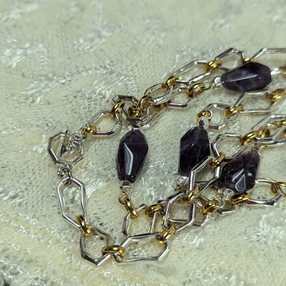 Vintage Estate Amethyst? Ametrine? Beaded Gold Tone Necklace Earrings Bracelet - Picture 4 of 10